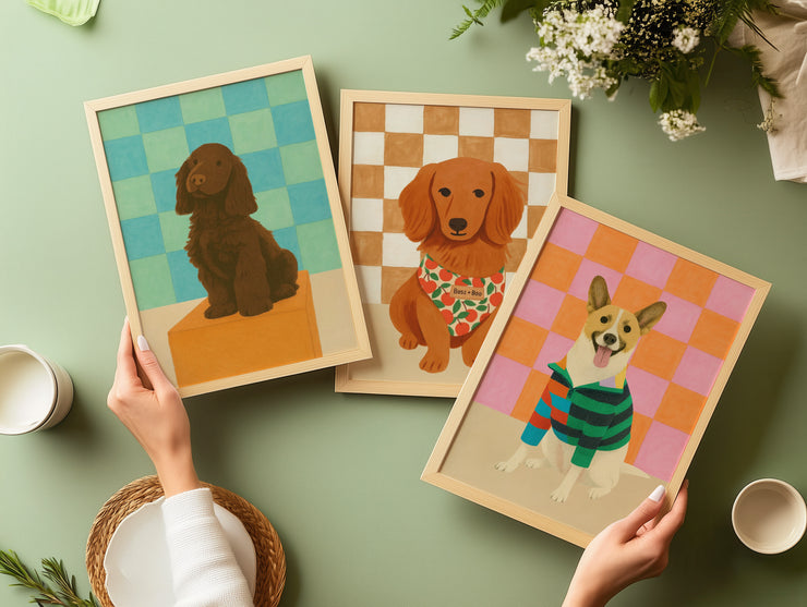 Custom Painted Pet Portrait - Checkered Background