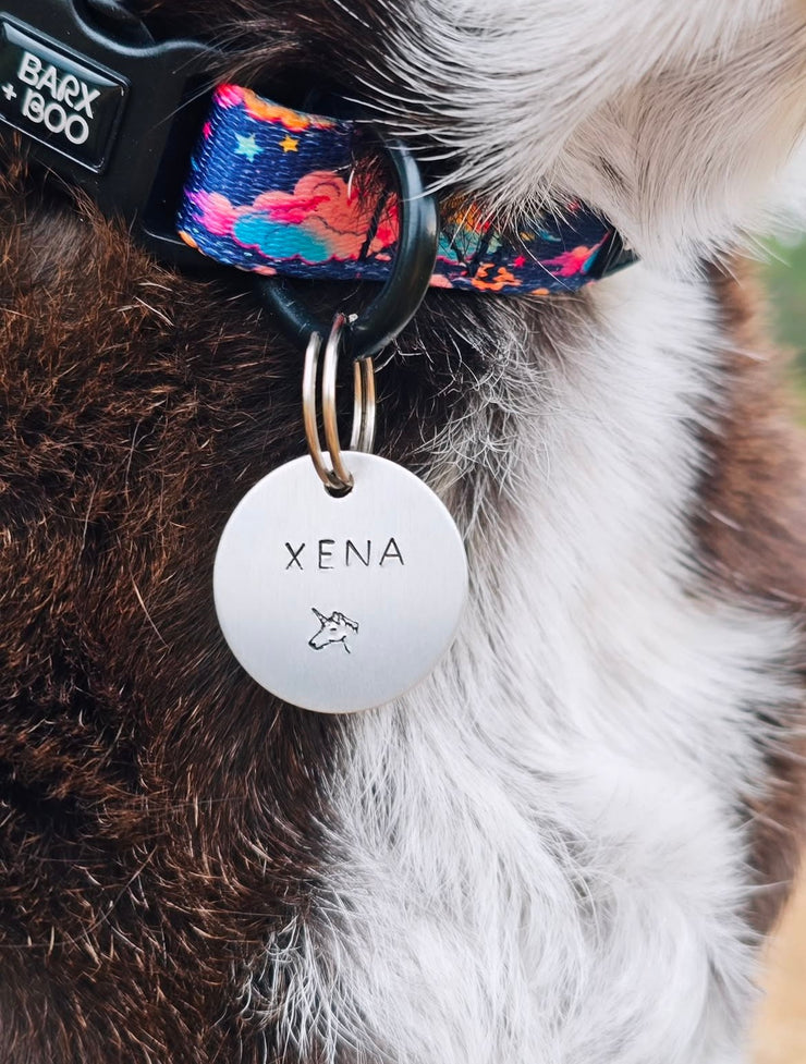 Hand Stamped Aluminium Pet Tag - Unicorn
