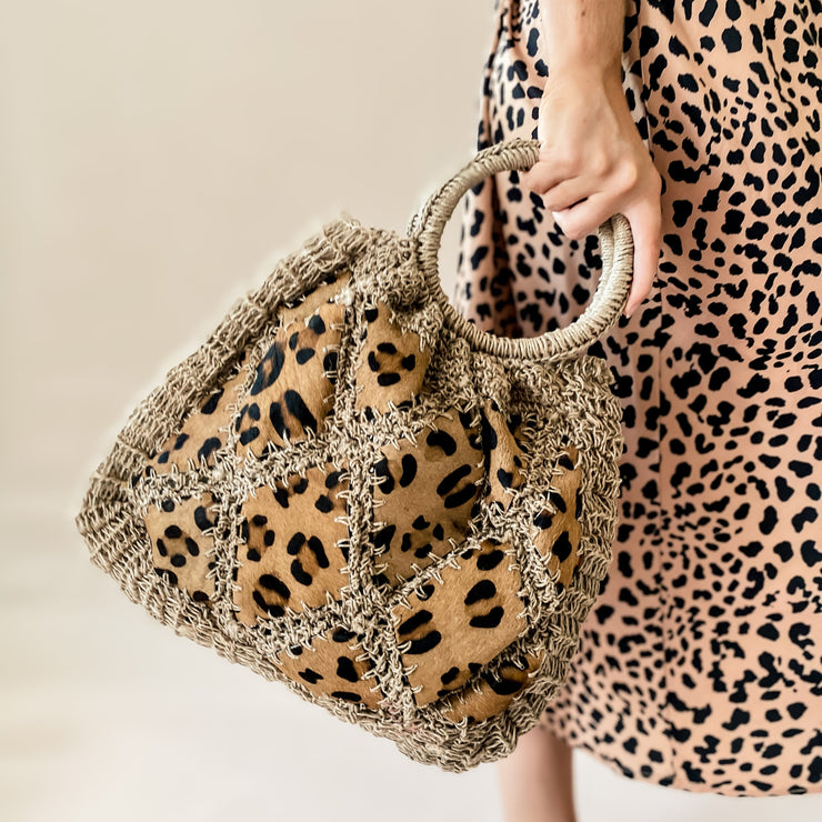 Leopard Woven Tote Bag