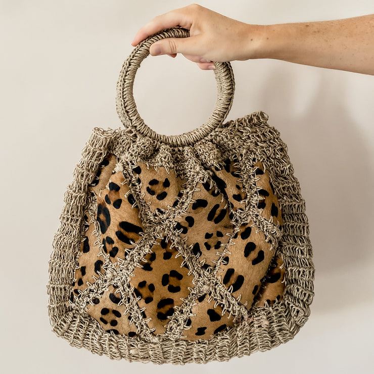 Leopard Woven Tote Bag