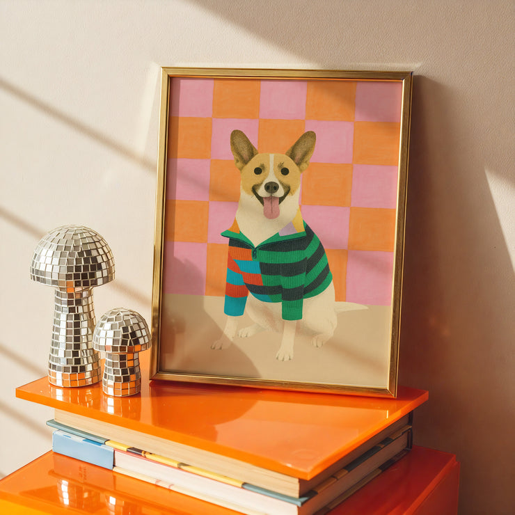 Custom Painted Pet Portrait - Checkered Background